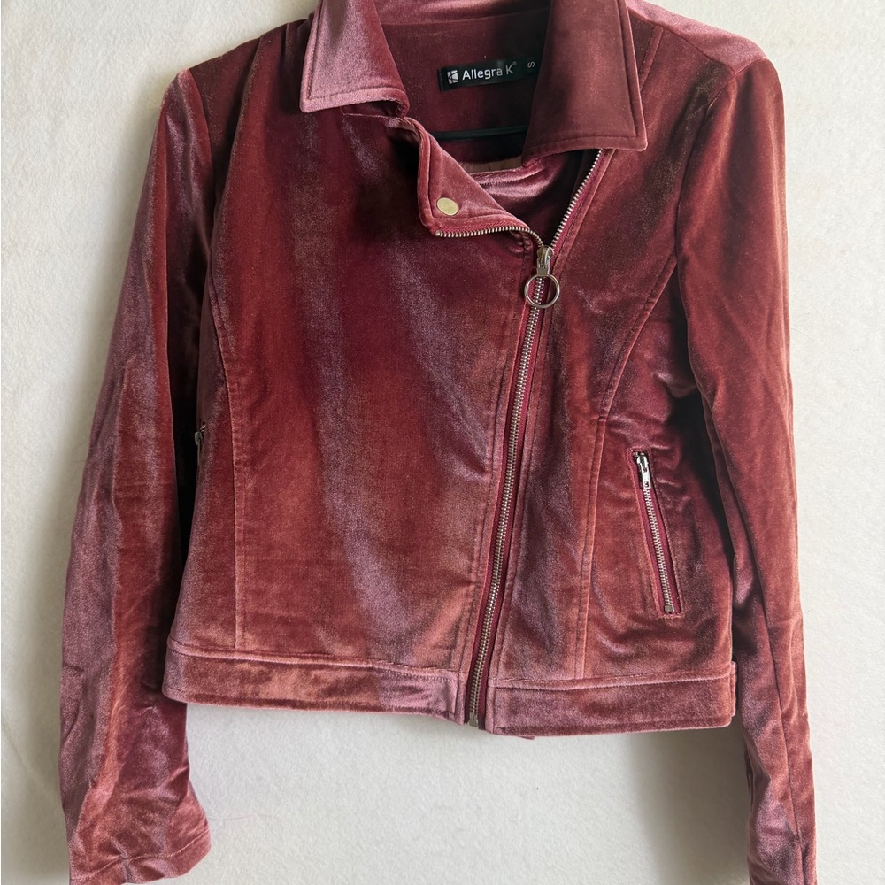 Allegra K Women's Velvet Moto Jacket Cropped Blazer Zip Up Motorcycle - Picture 5 of 8